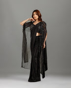 Black Lycra Drape Saree with Hand Work - House of Surya