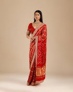 Red Gajji Silk Gharchola Saree,Silk Gharchola Saree with Bead Work - House of Surya