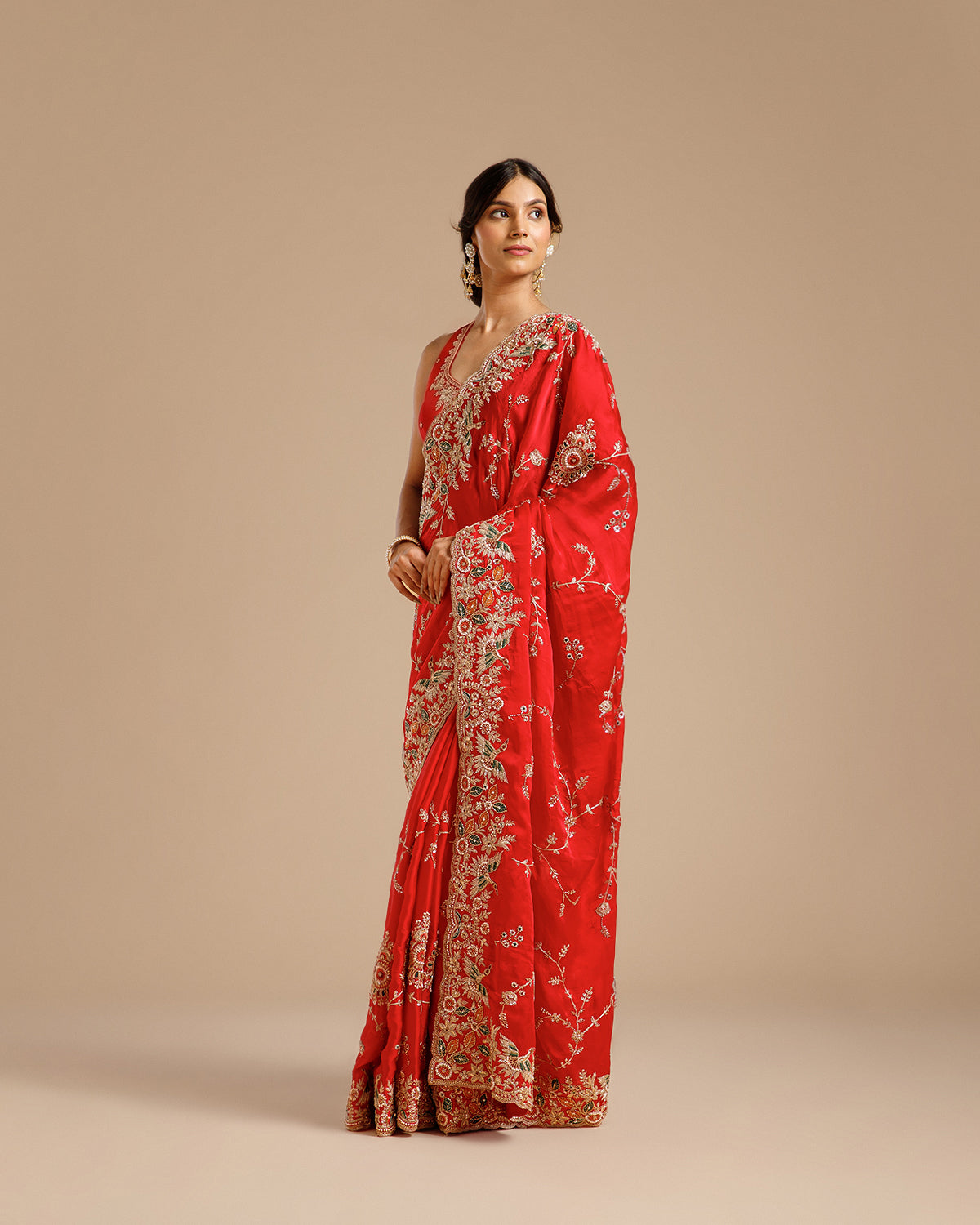 Rani Satin Organza Saree with Beads, Nulki, Sequin, Moti, Resham & Zari Work