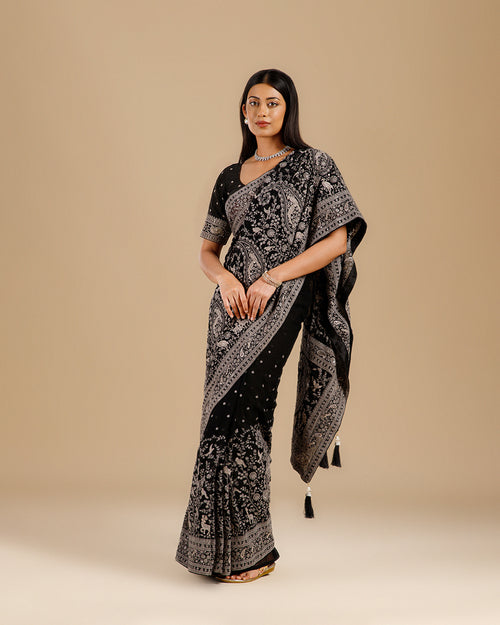 Kashmiri Black Georgette  Sare,Black Georgette Saree
 - House of Surya