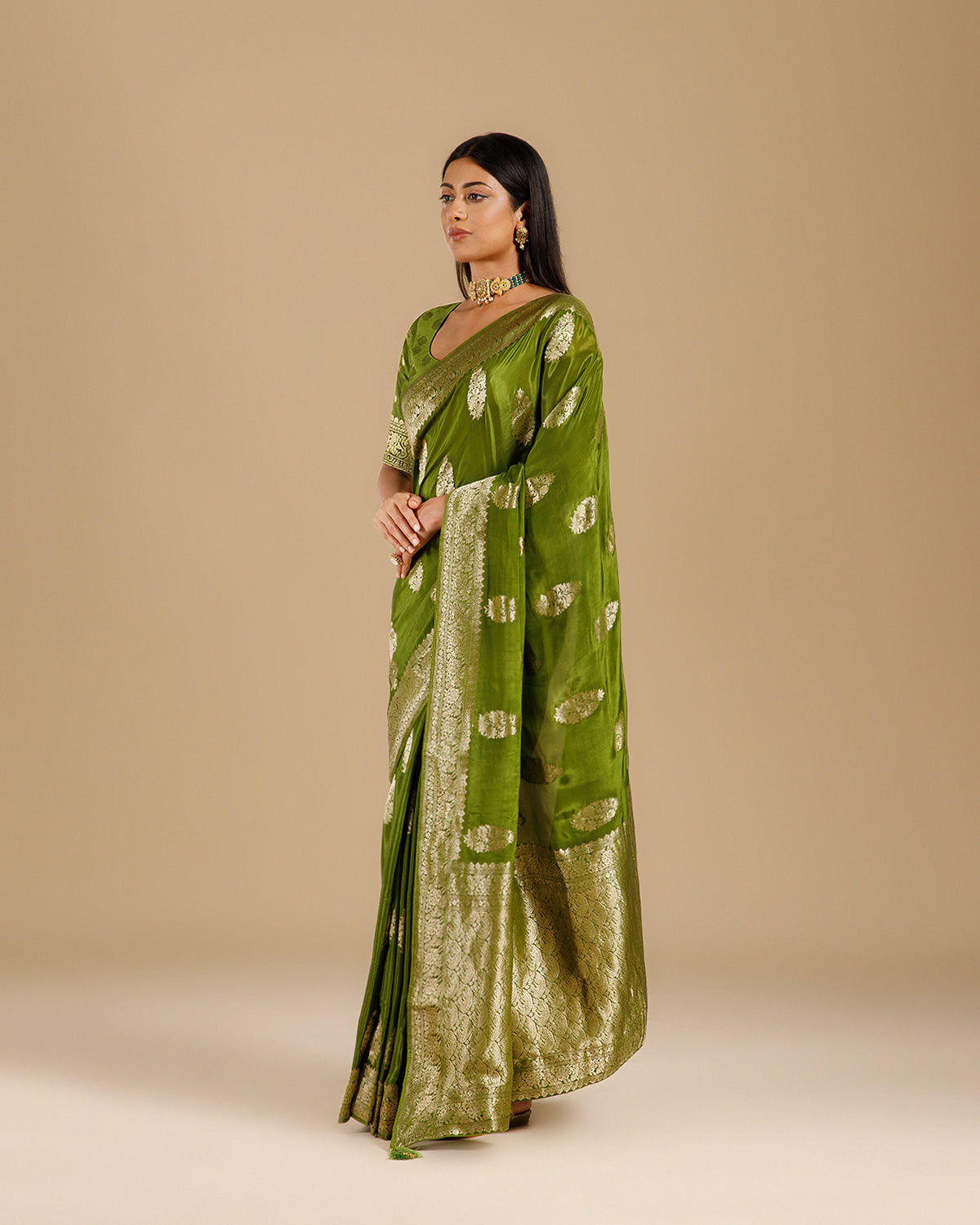 Green Dola Silk Saree with Self Weave Design - House of Surya