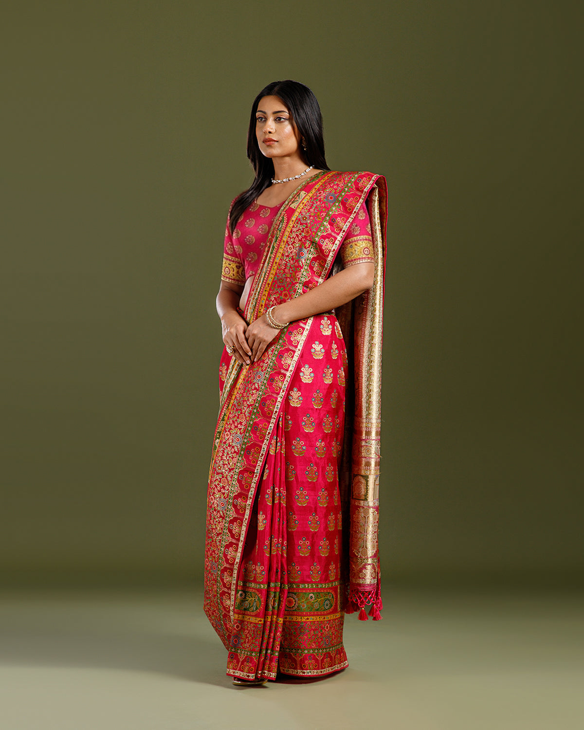 Designer Rani Pink Dola Silk Saree with Elegant Weaving Work