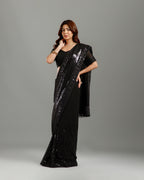 Designer Party Wear Black Georgette Saree with Sequence Work for Women - House of Surya