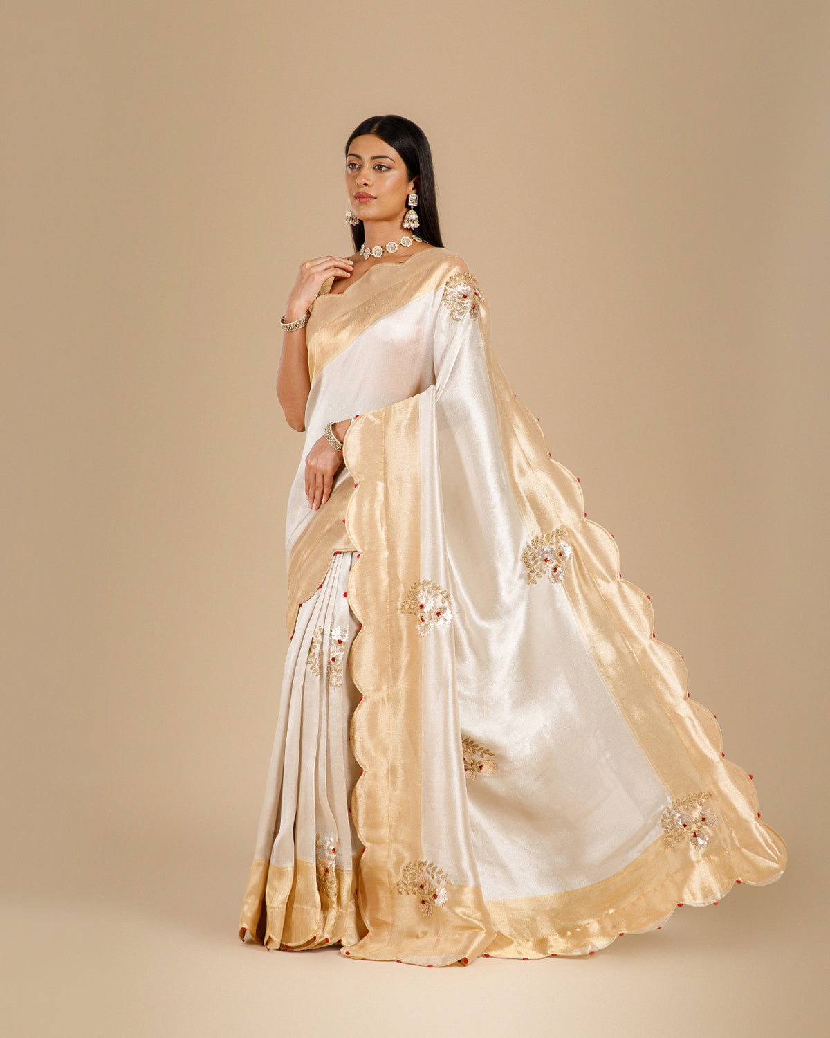 Golden Tissue Georgette Saree with Gota Patti & Sequence Work - House of Surya