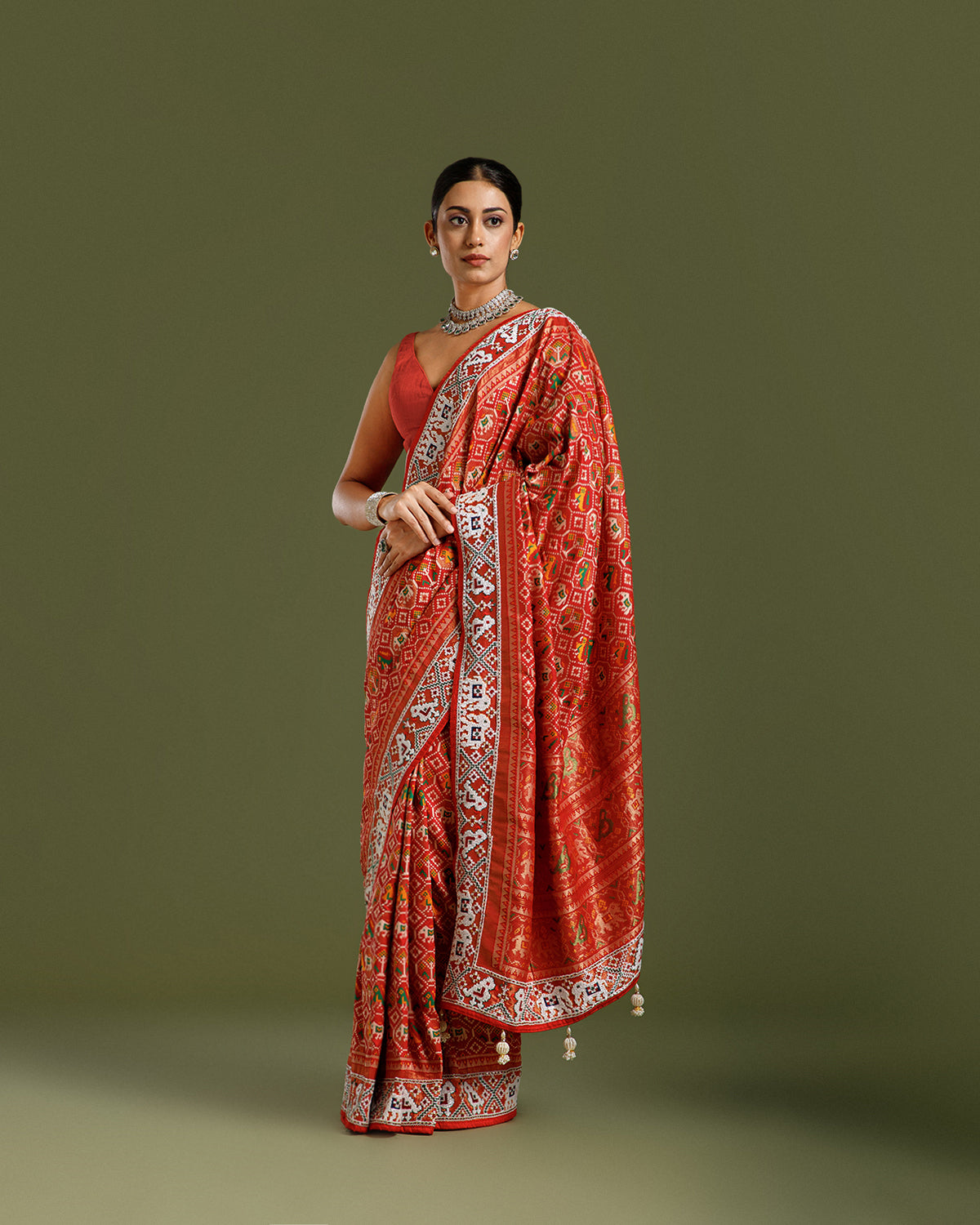 Red Silk Saree with Nulki & Zari Work