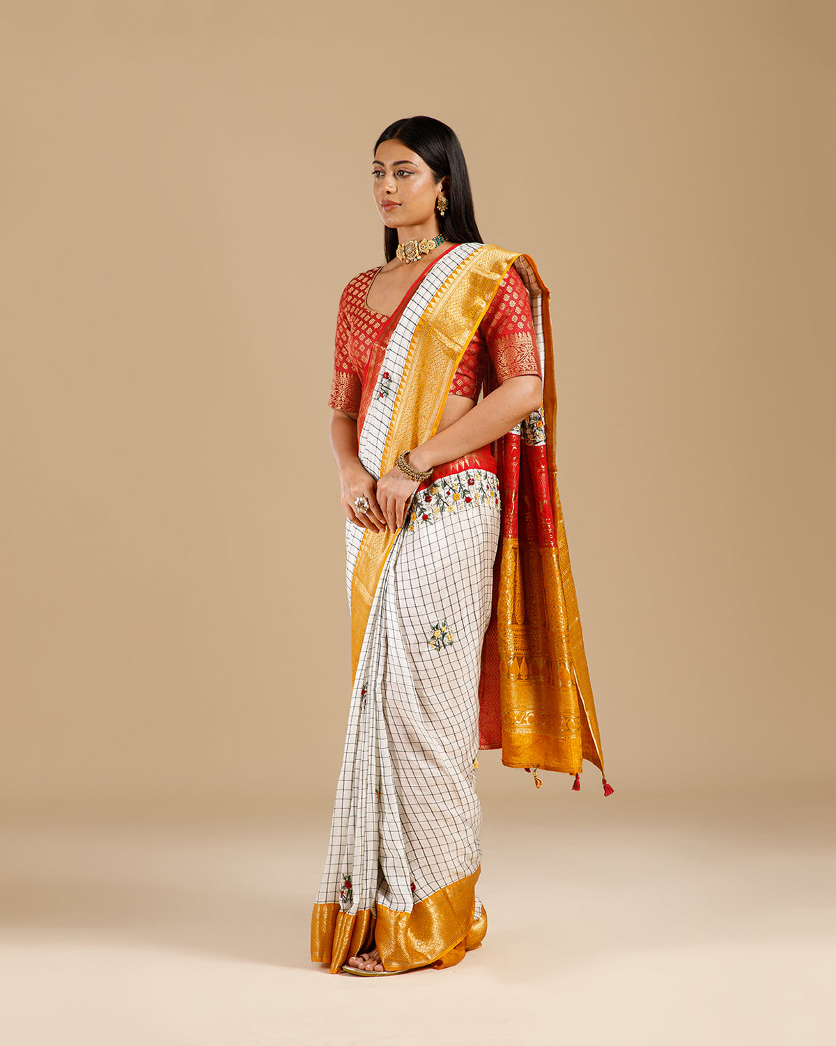Designer White Linen Saree with Kanta Work