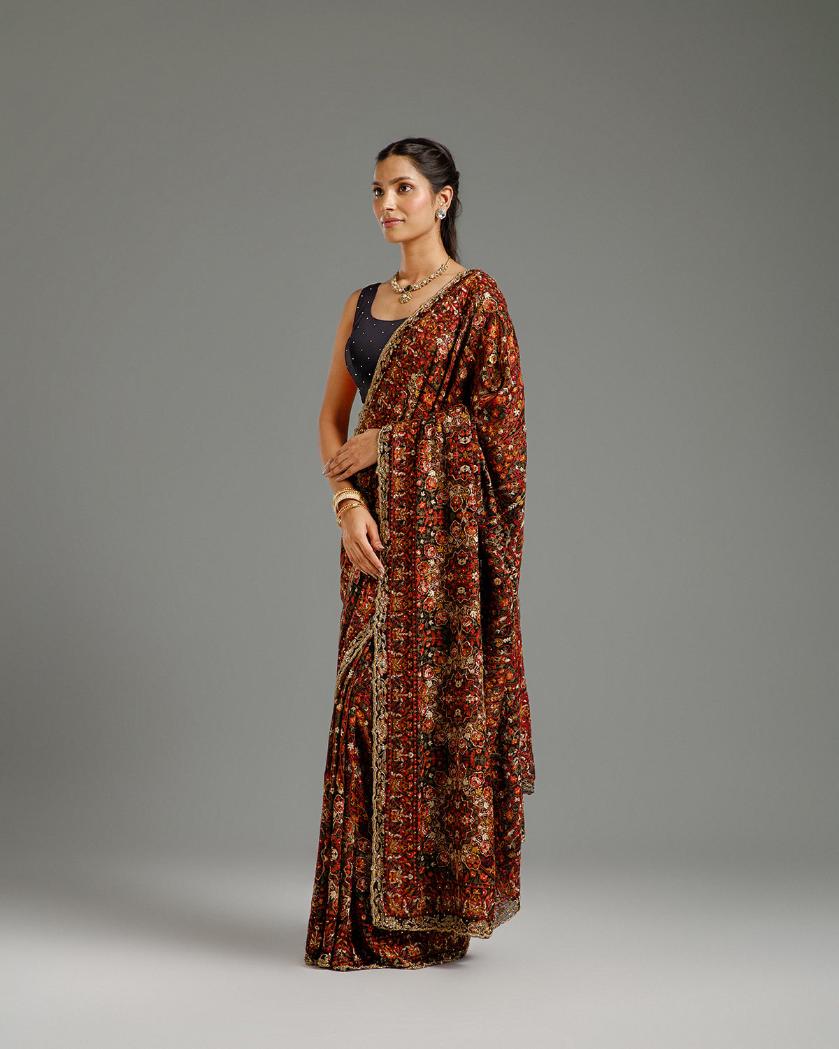 Black Georgette Saree with Beads, Nulki, Resham & Stone Work