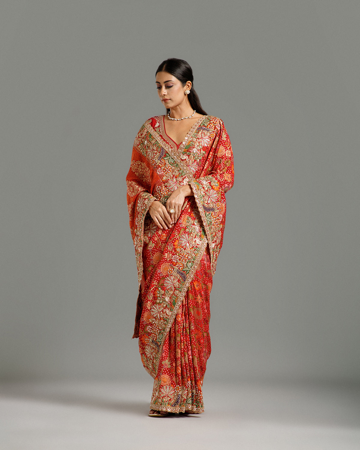 Rani Georgette Saree with Resham, Zari, Sequin, Moti & Cutdana Work
