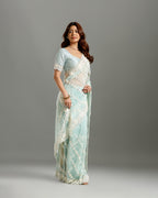 Pista Net Saree with Resham, Sequence & Bead Work - House of Surya