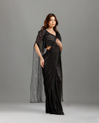 Black Lycra Drape Saree with Hand Work - House of Surya