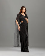  Black lycra Pre-Stitched Saree, Ready to Wear Saree - House of Surya