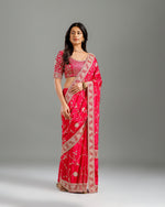 Rani Satin Crepe Saree,Satin Crepe Saree Embroidery work- House of Surya