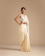 Ivory Georgette Saree with Nulki, Moti, Sequin, Coin & Resham Work - House of Surya