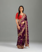 Golden Georgette Saree with Resham, Sequence & Cutdana Work - House of Surya