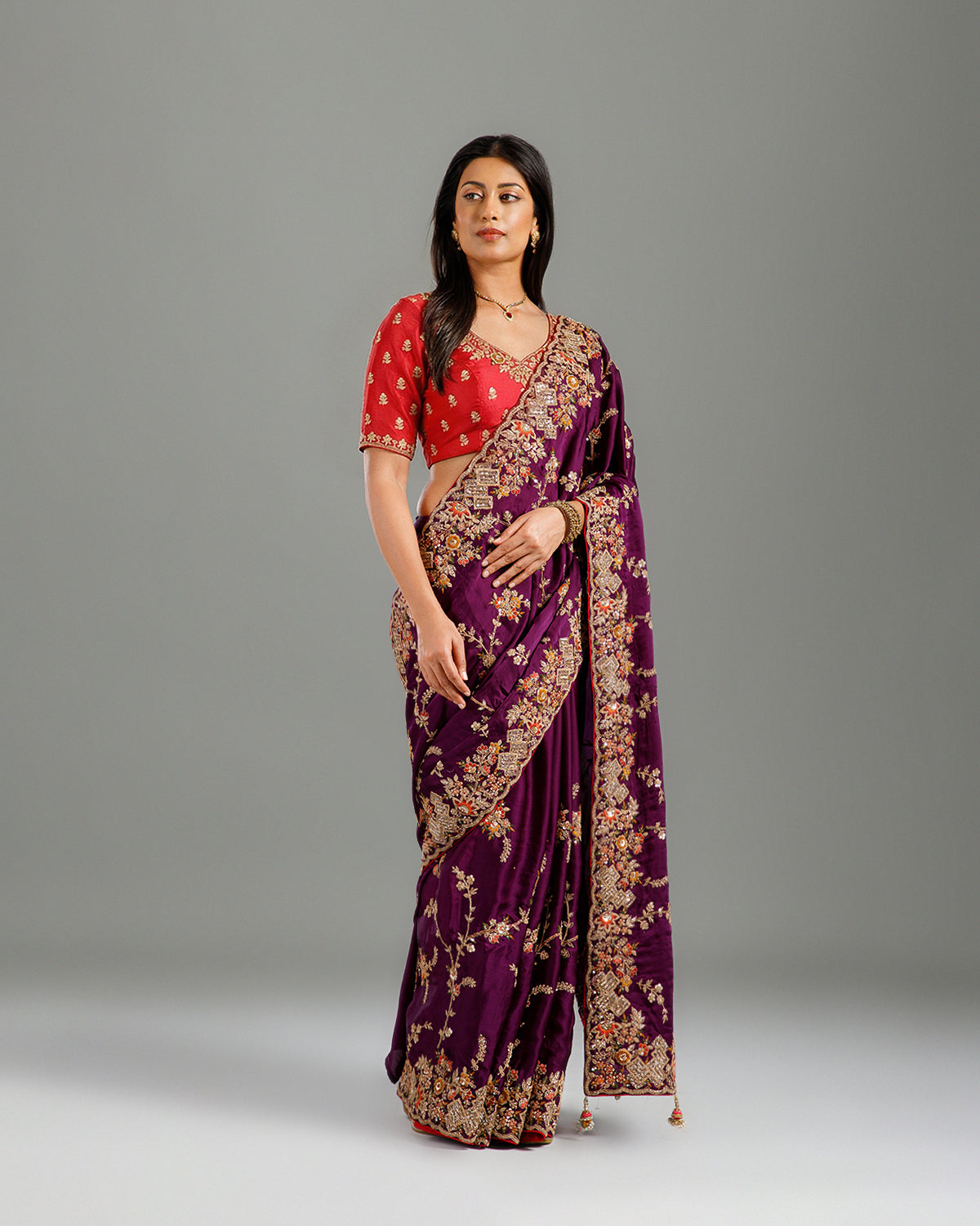 Golden Georgette Saree with Resham, Sequence & Cutdana Work - House of Surya