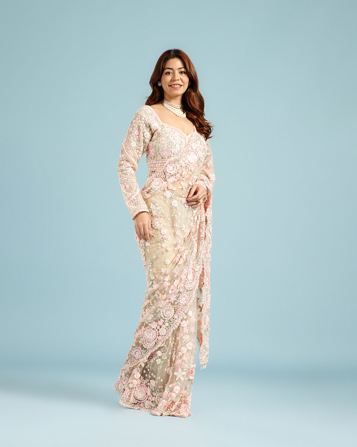 Party & Festive Wear Golden Net Saree with Resham, Sequence & Cutdana Work