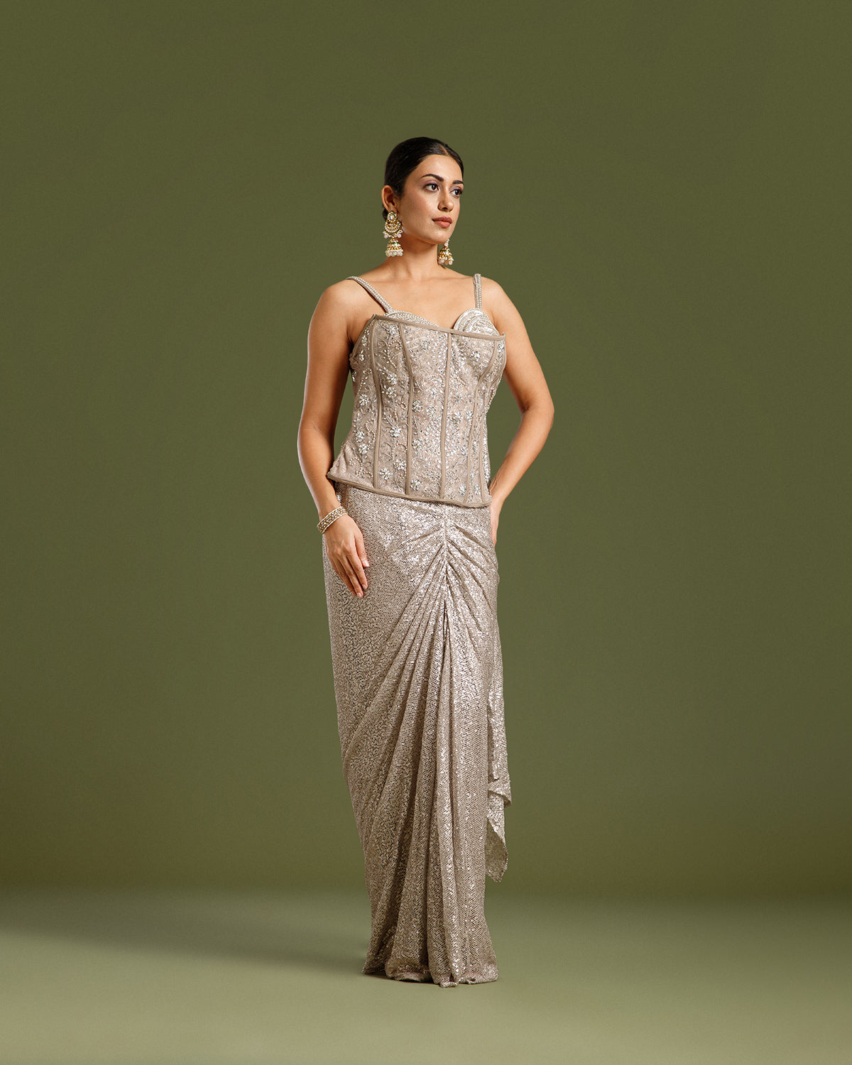 Beige Sandley Saree with Sequin Work