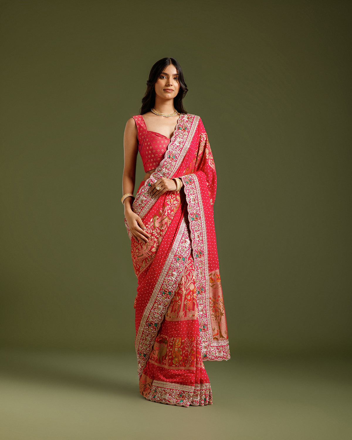 Rani Georgette Saree with Dori, Nulki, Resham, Moti & Meenakari Work