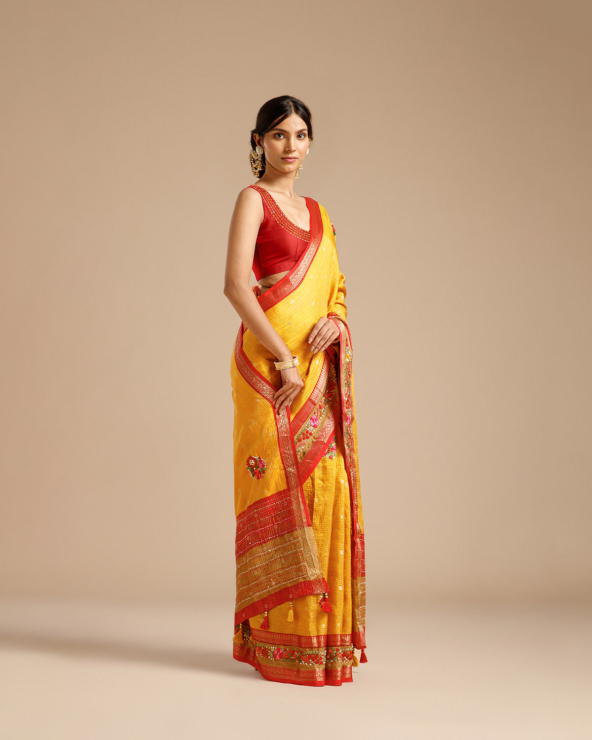 Mustard Dola Silk Saree with Resham Work