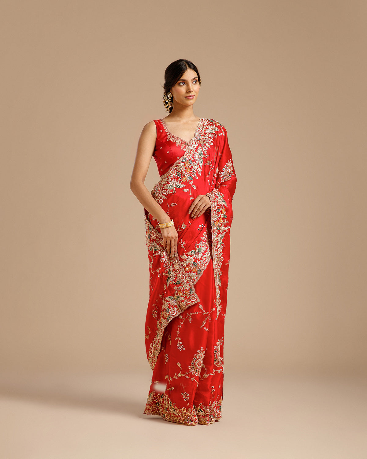 Rani Satin Organza Saree with Beads, Nulki, Sequin, Moti, Resham & Zari Work