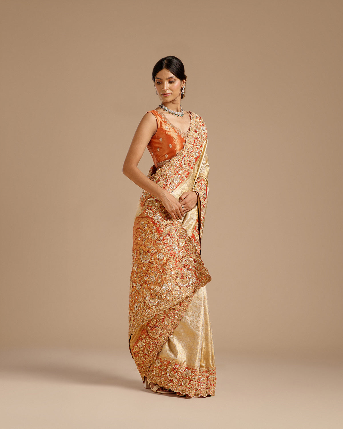 Gold Tissue Silk Saree with Dori, Sequin, Resham & Zari Work