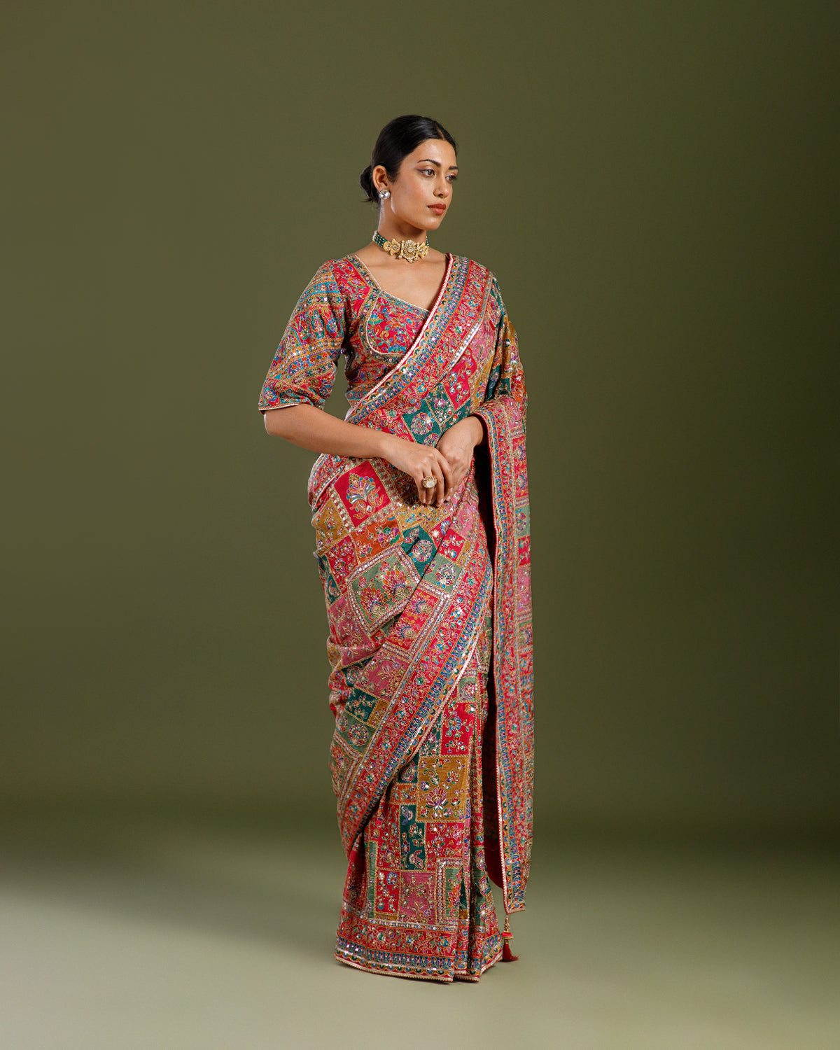 Rani Georgette Saree with Intricate Aari Work - House of Surya