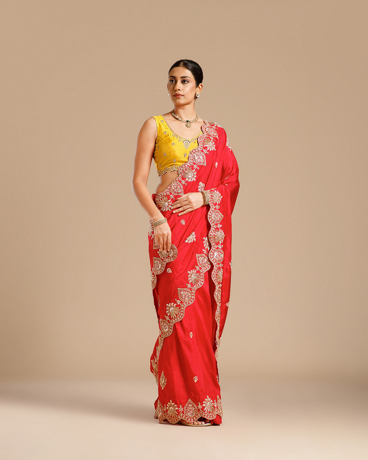 Rani Dola Silk Saree with Nulki, Sequin, Pearl & Dabka Work