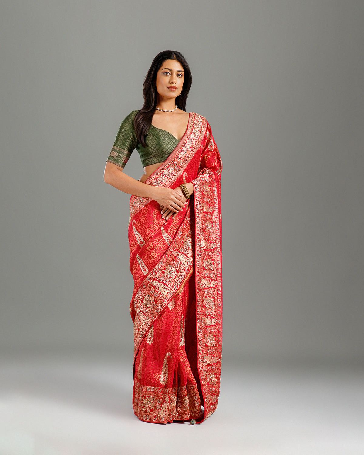 Premium Rani Silk Kanjivaram Saree with Zardozi & Cutdana Work - House of Surya