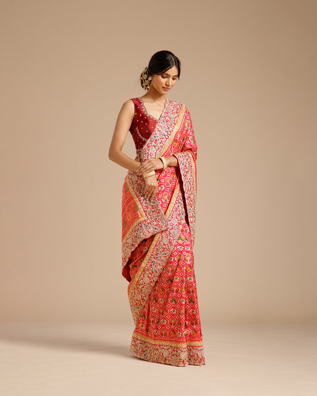 Rani Silk Saree with Beads, Nulki, Sequin, Dori, Resham & Moti Work