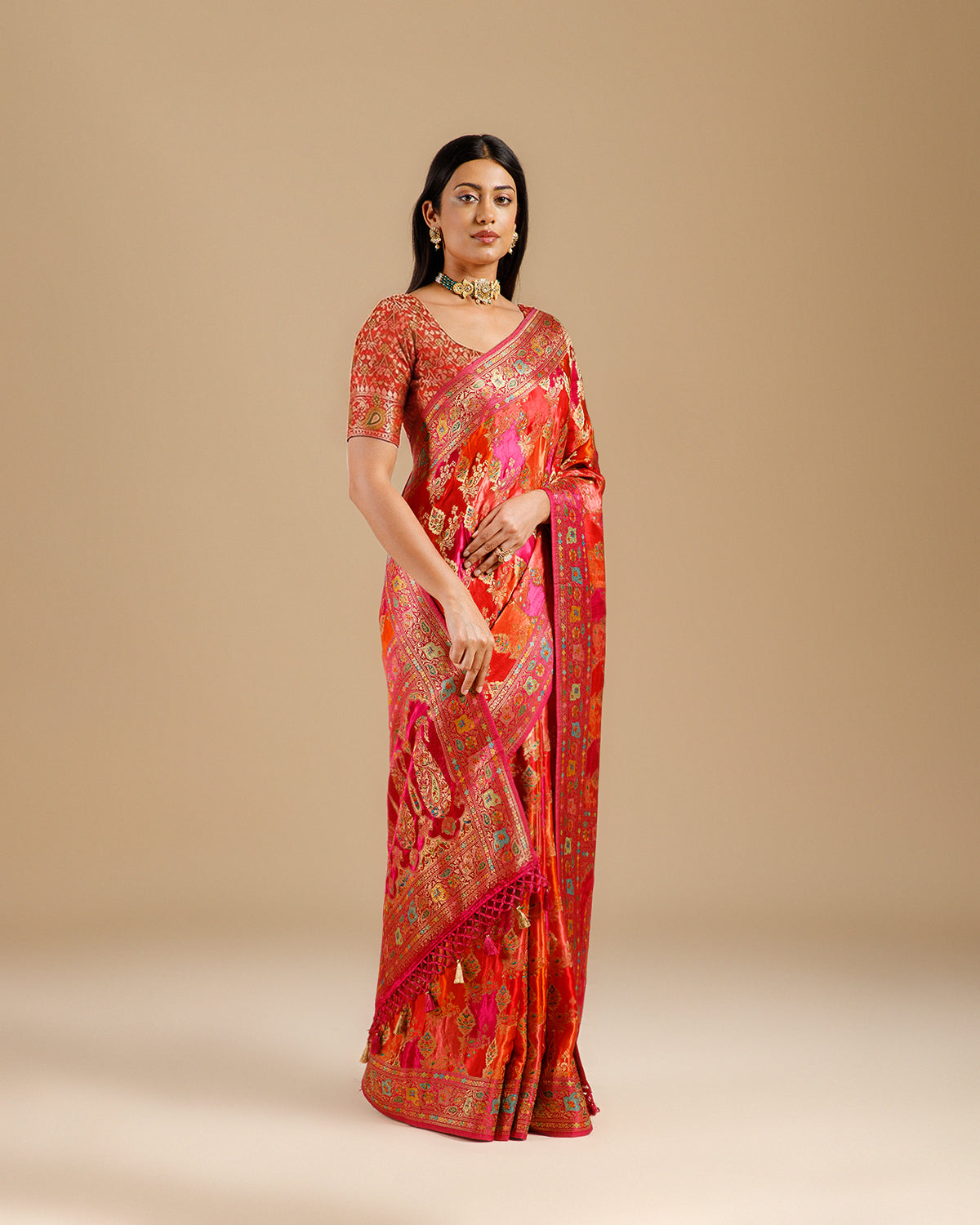 Elegant Rani Pink Saree in Crepe Silk with Weaving Work - House of Surya