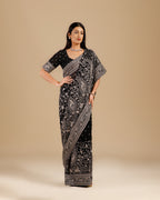 Designer Black Georgette Saree with Lucknowi Work - House of Surya