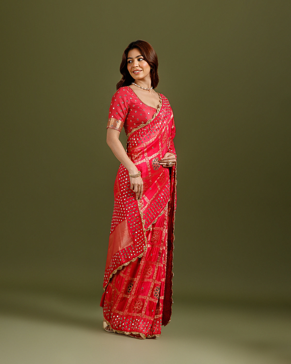 Rani Georgette Saree with Elegant Kundan Work