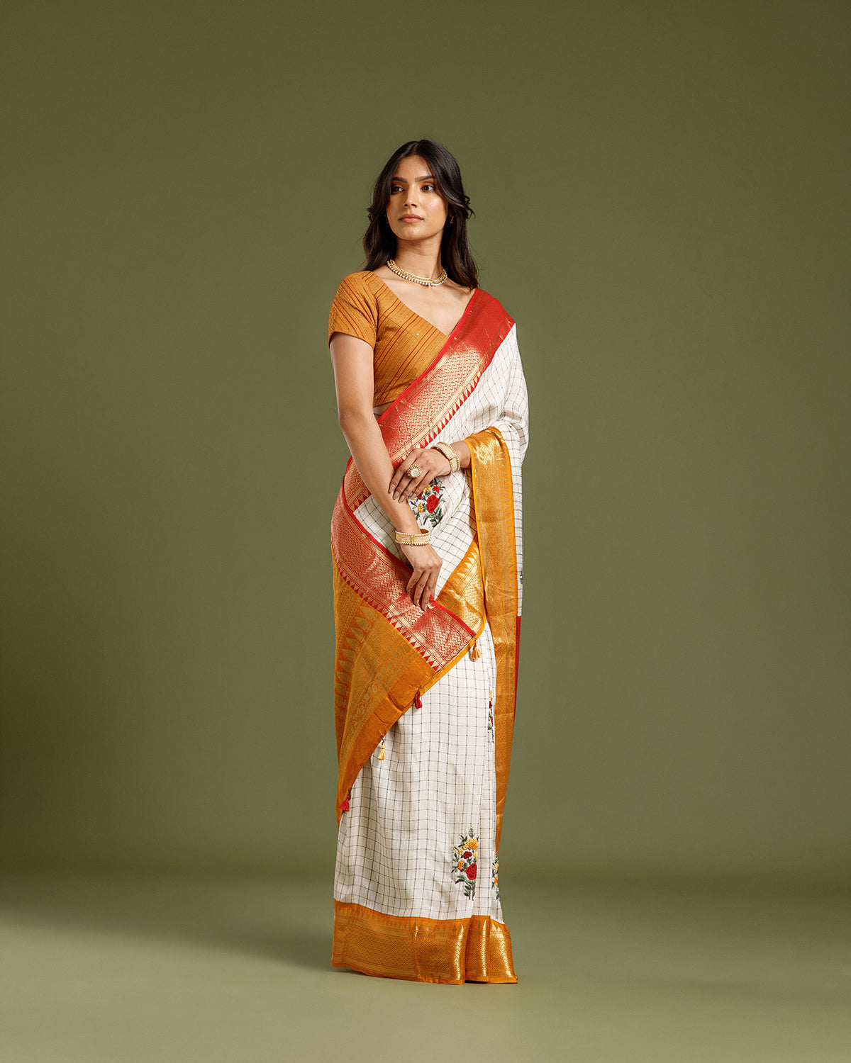 Off White Dola Silk Saree with Resham Work