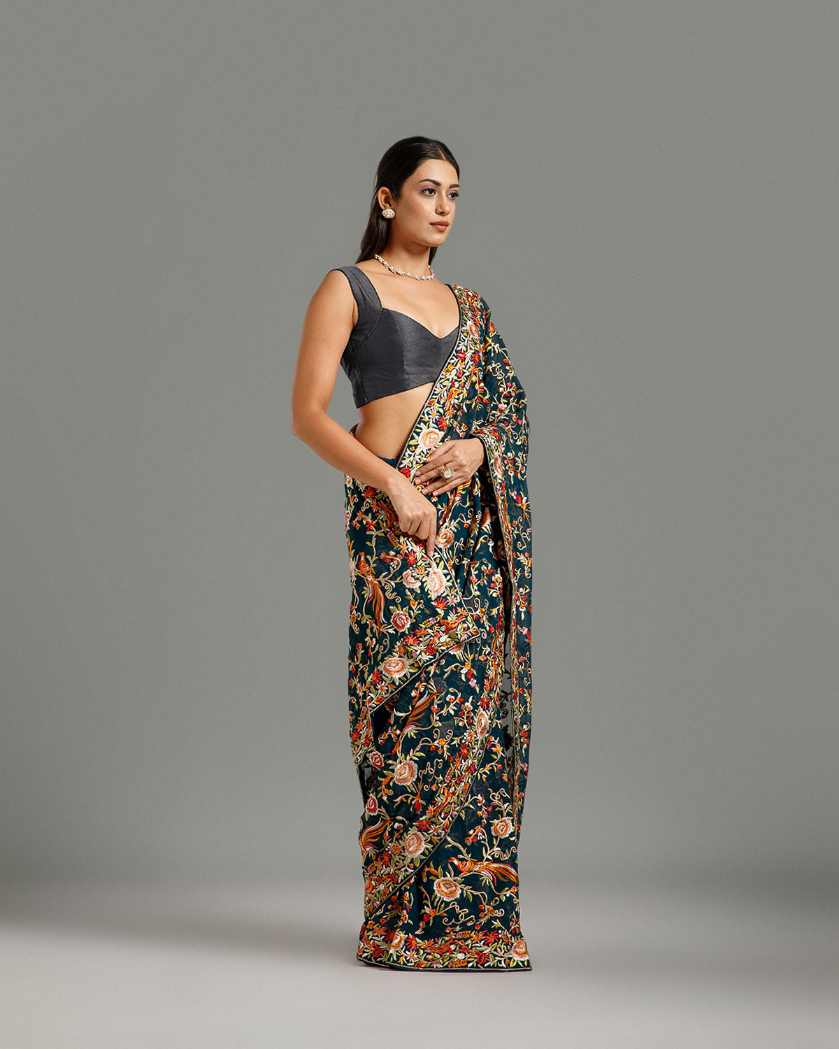 Peacock Georgette Saree with Parsi Resham Work