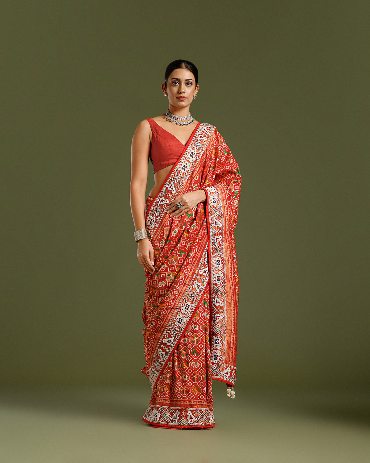 Red Silk Saree with Nulki & Zari Work