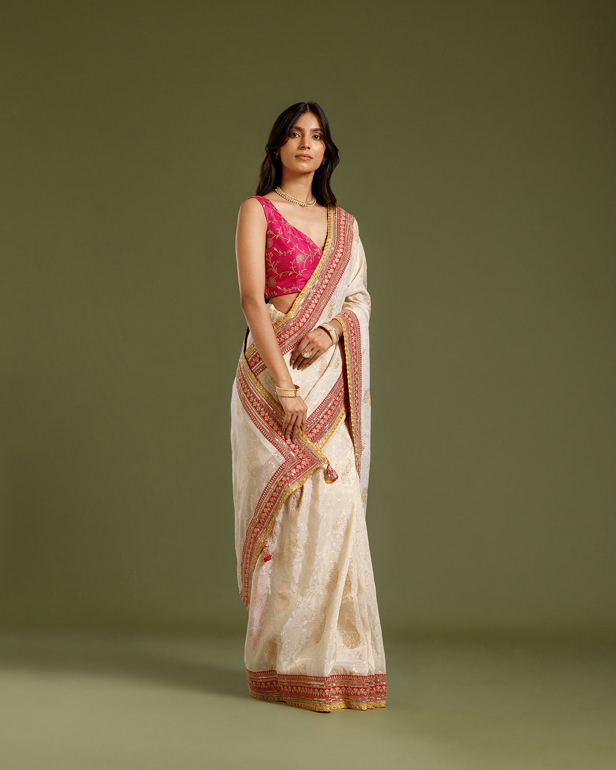 Ivory Tissue Silk Saree with Dori, Sequin & Zari Work