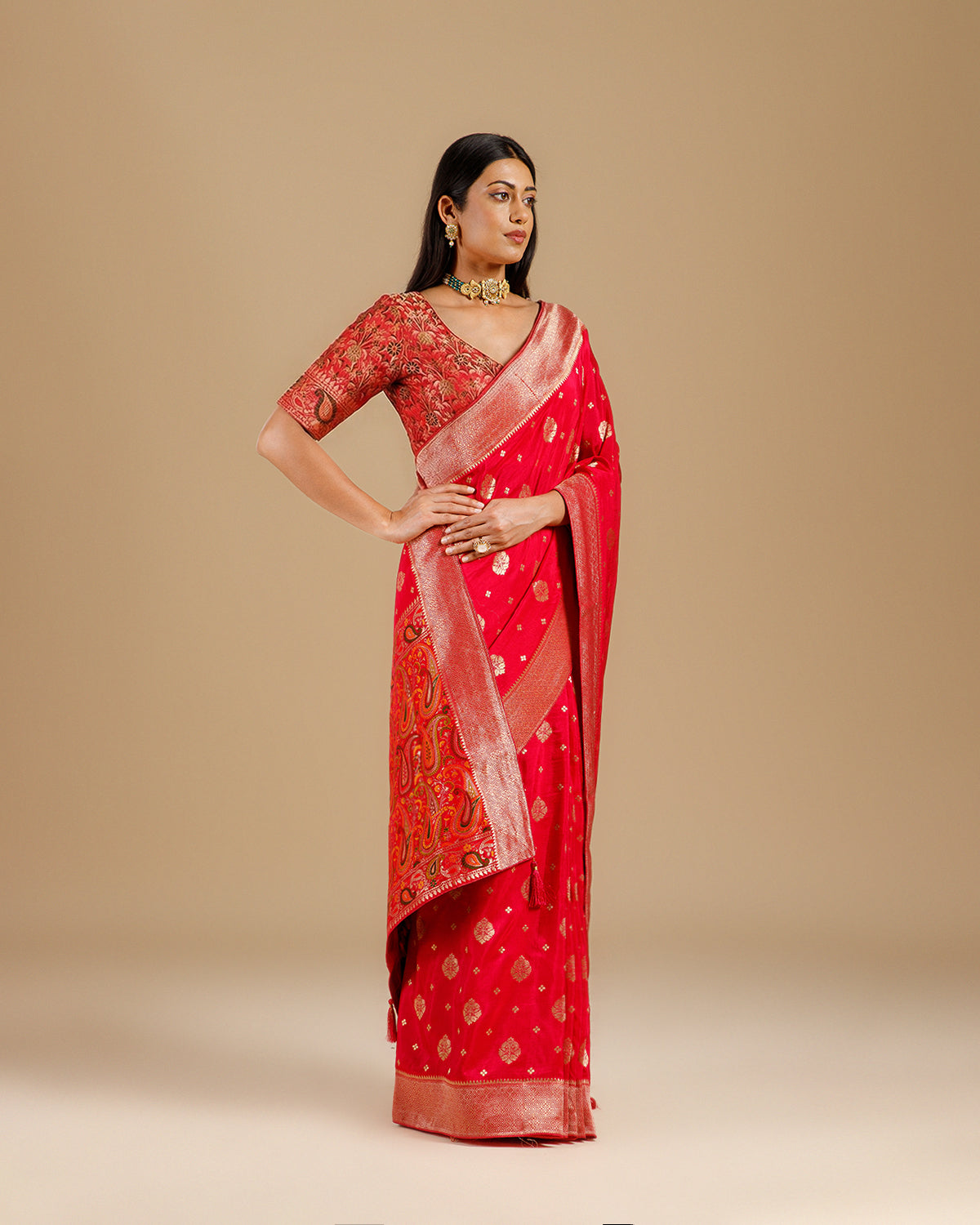 Party Wear Rani Dola Silk Saree with Jamdani Palla & Resham Weaving