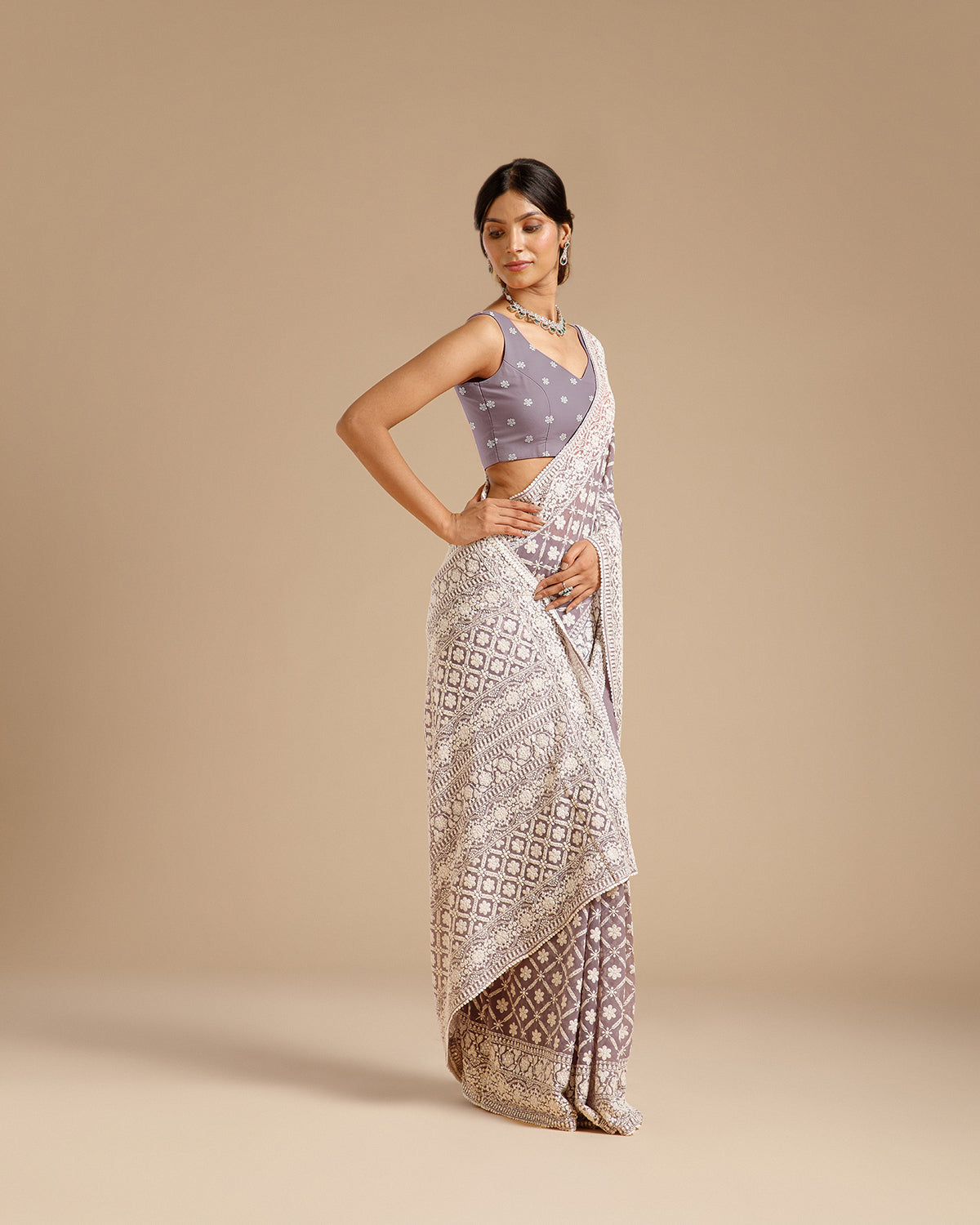 Mauve Georgette Saree with Resham & Sequin Work