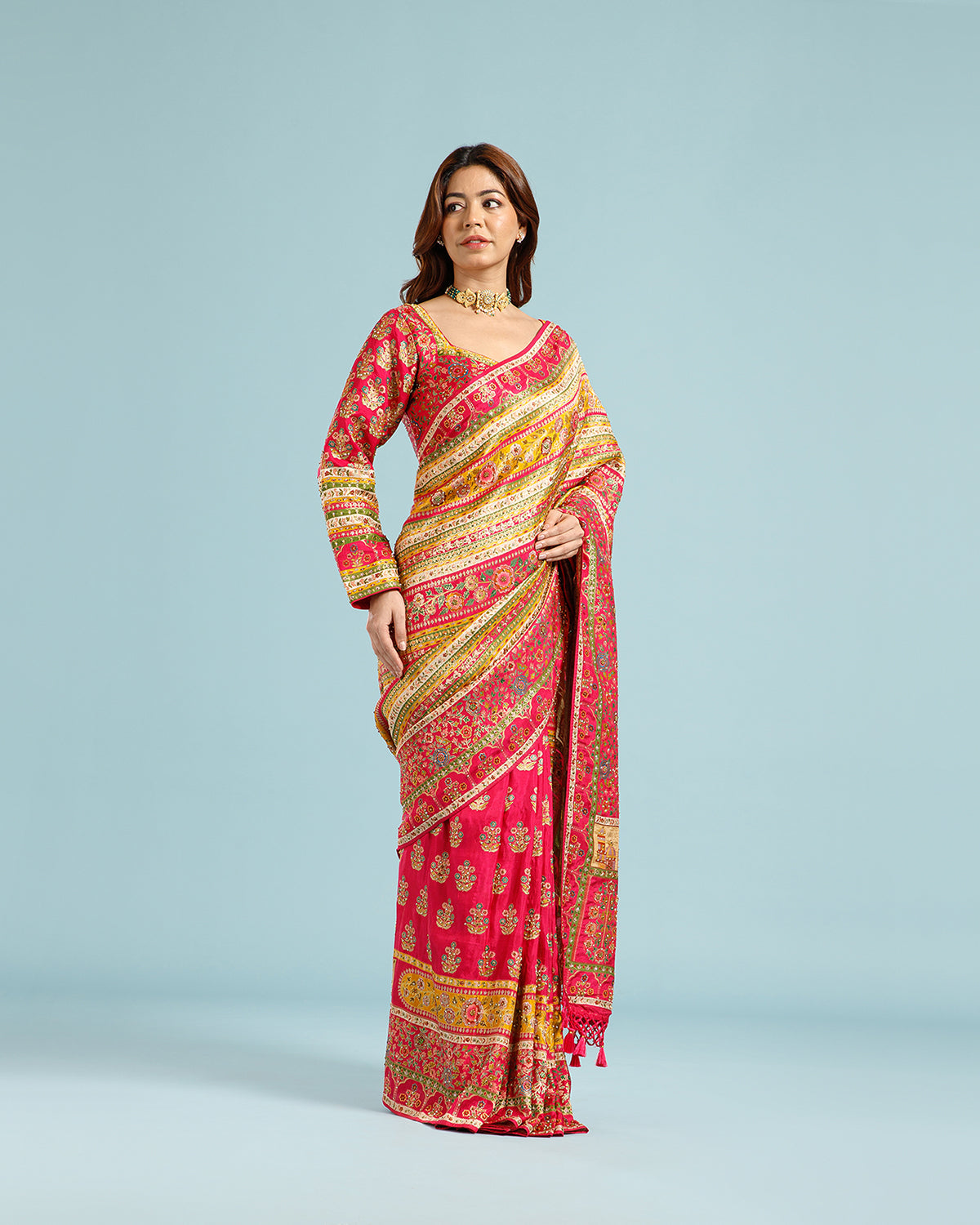 Elegant Mustard Crepe Silk Saree with Colorful Woven Design