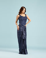 Navy Blue Crepe Ready to Wear Saree- House of Surya