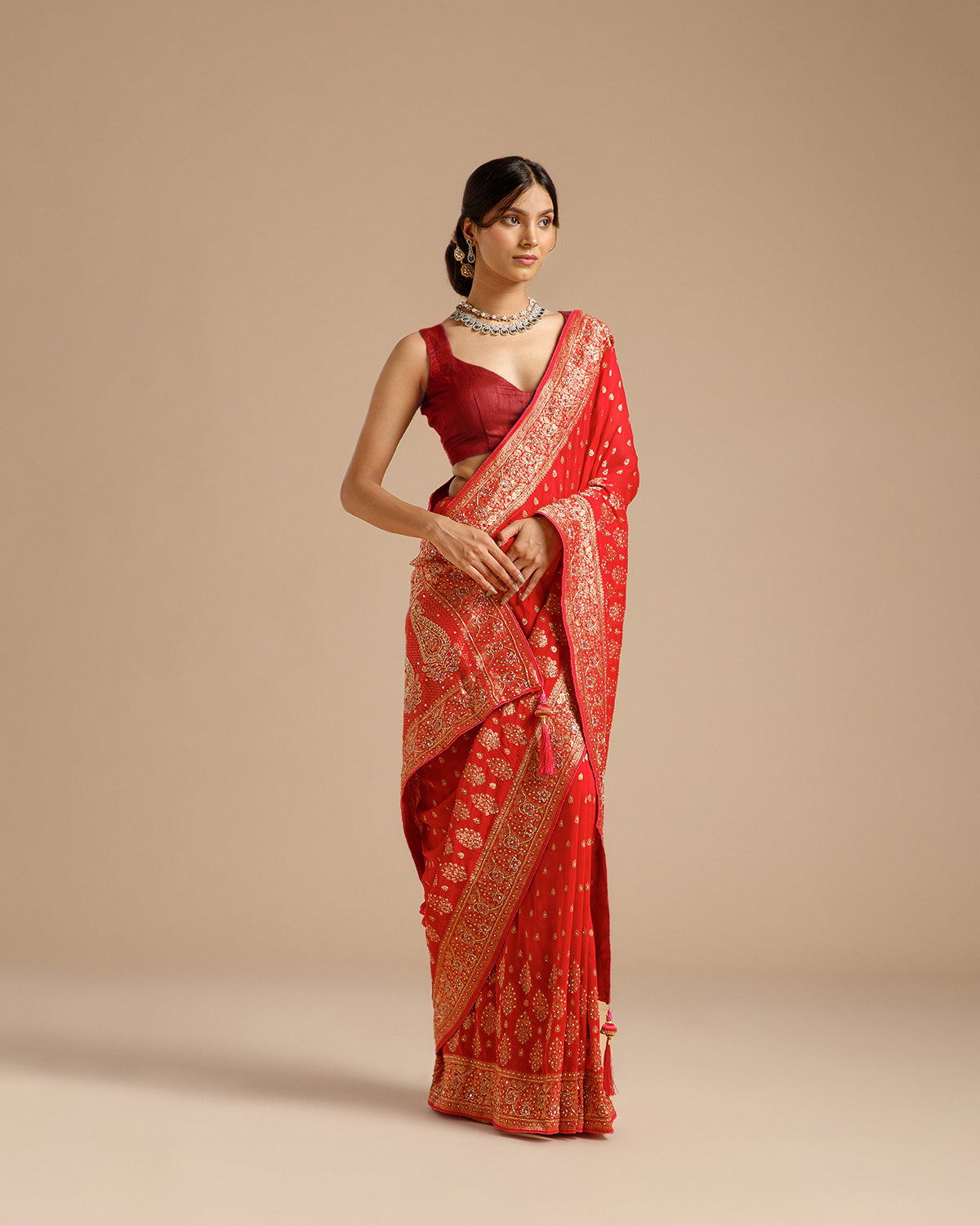 Rani Georgette Saree with Dabka, Nulki & Mirror Work