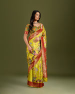  Lemon Yellow Crepe Silk Saree,Self Weaving Sarees for Women- House of Surya
