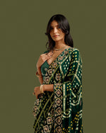 Bottle Green Satin Crepe Saree with Zari & Sequin Work - House of Surya