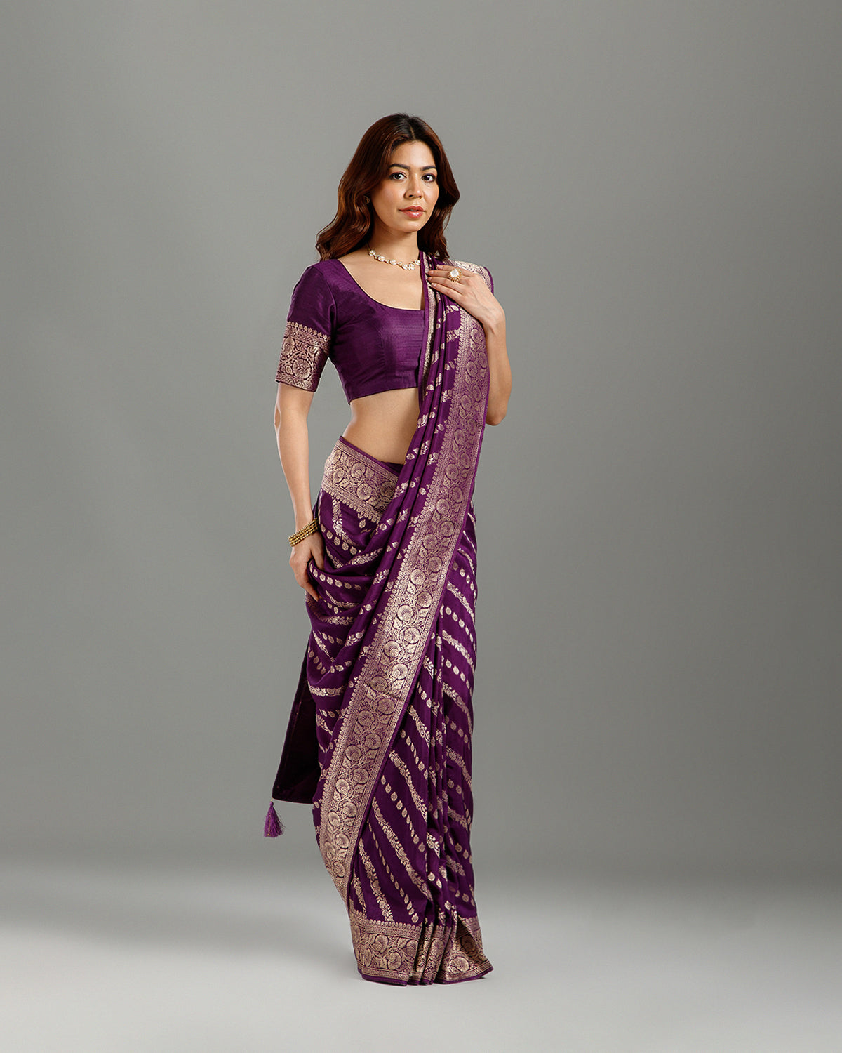 Purple Crepe Silk Saree with Elegant Resham Weave - House of Surya