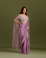 Mauve Crepe Drape Saree,Crepe Ready to Wear Saree- House of Surya