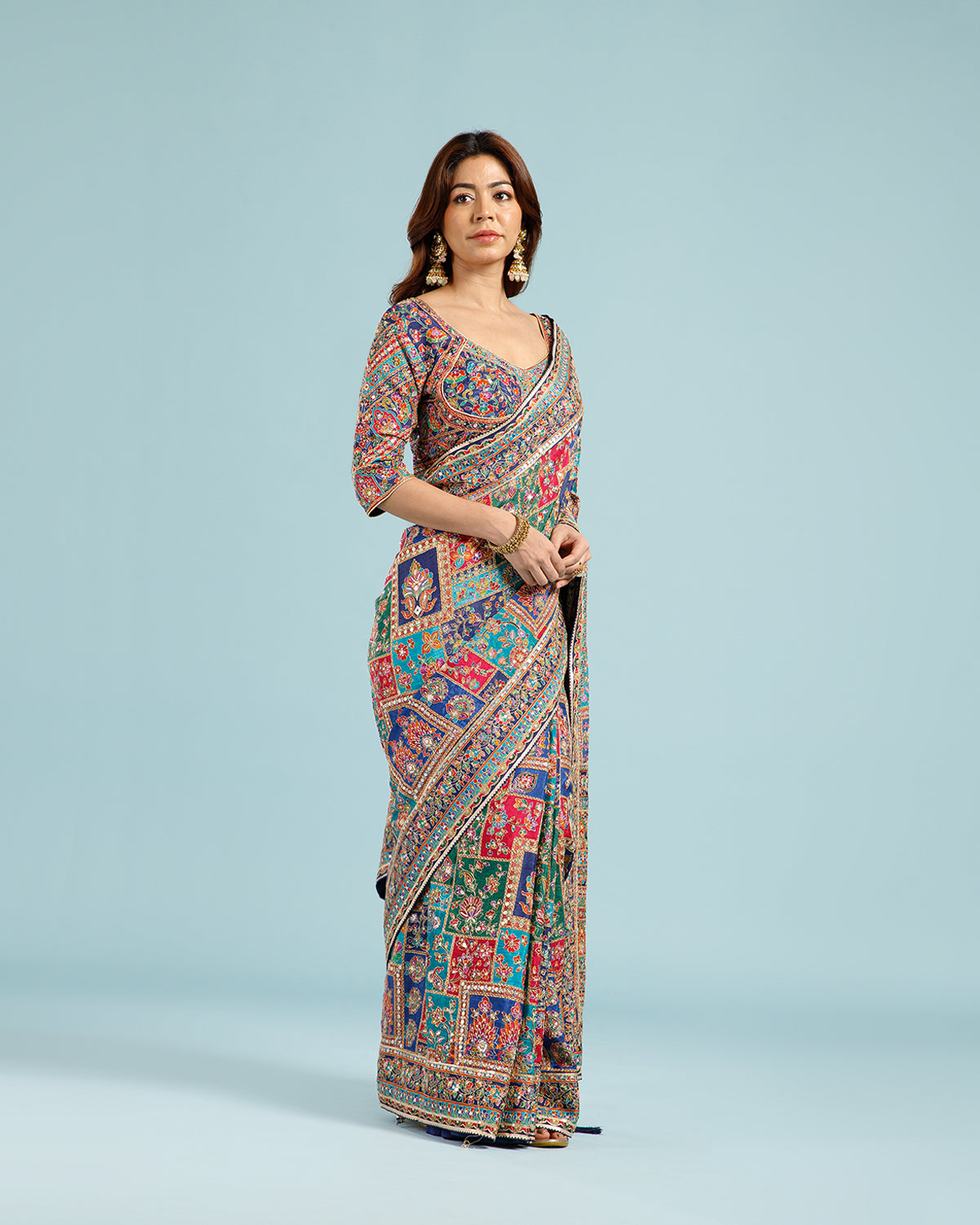 Blue Georgette Saree with Intricate Aari Work - House of Surya