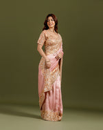 Pink Tissue Self Weaving Saree with Sequins & Cutdana Embroidery - House of Surya