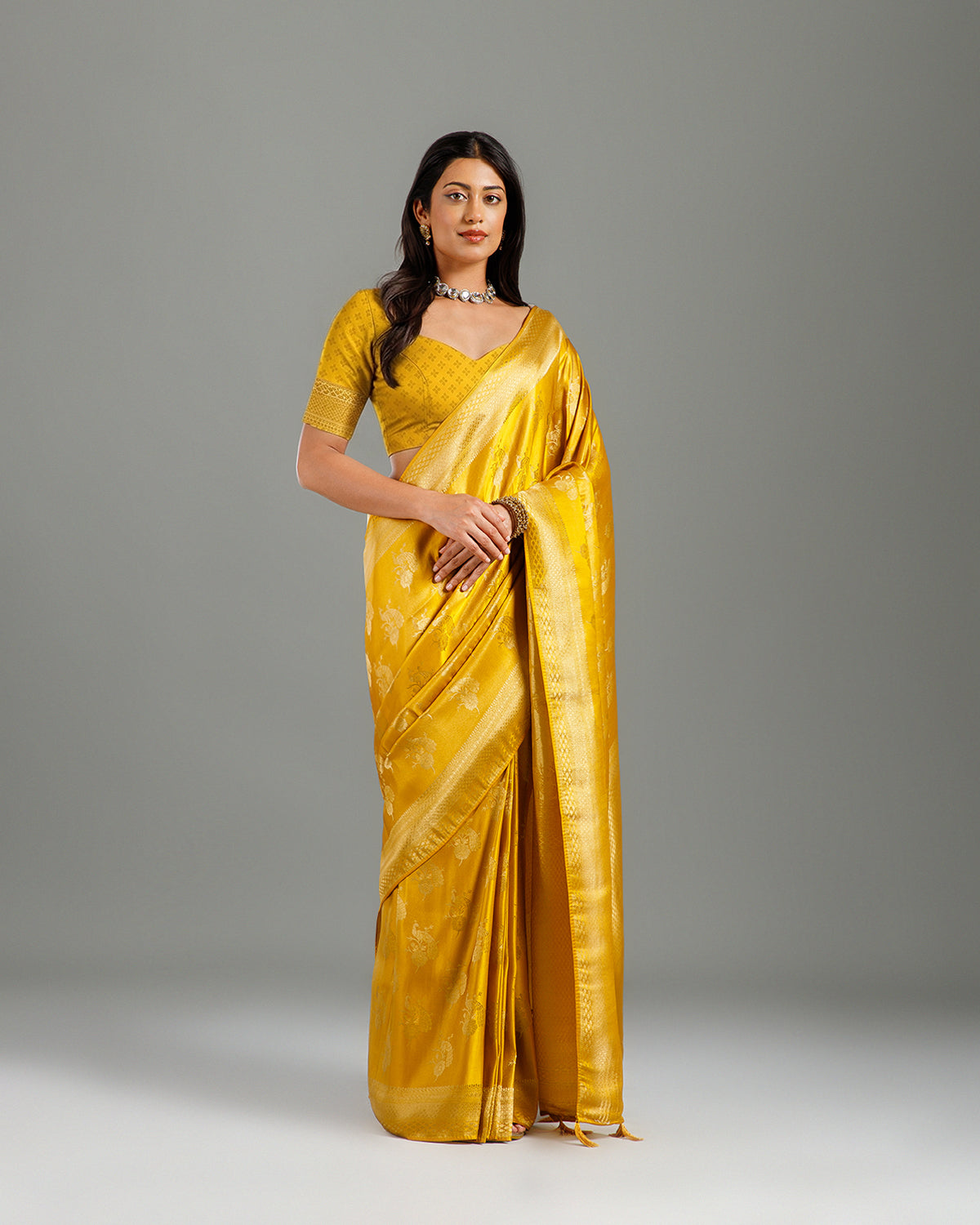 Yellow Tissue Silk Saree with Elegant Weaving Work - House of Surya