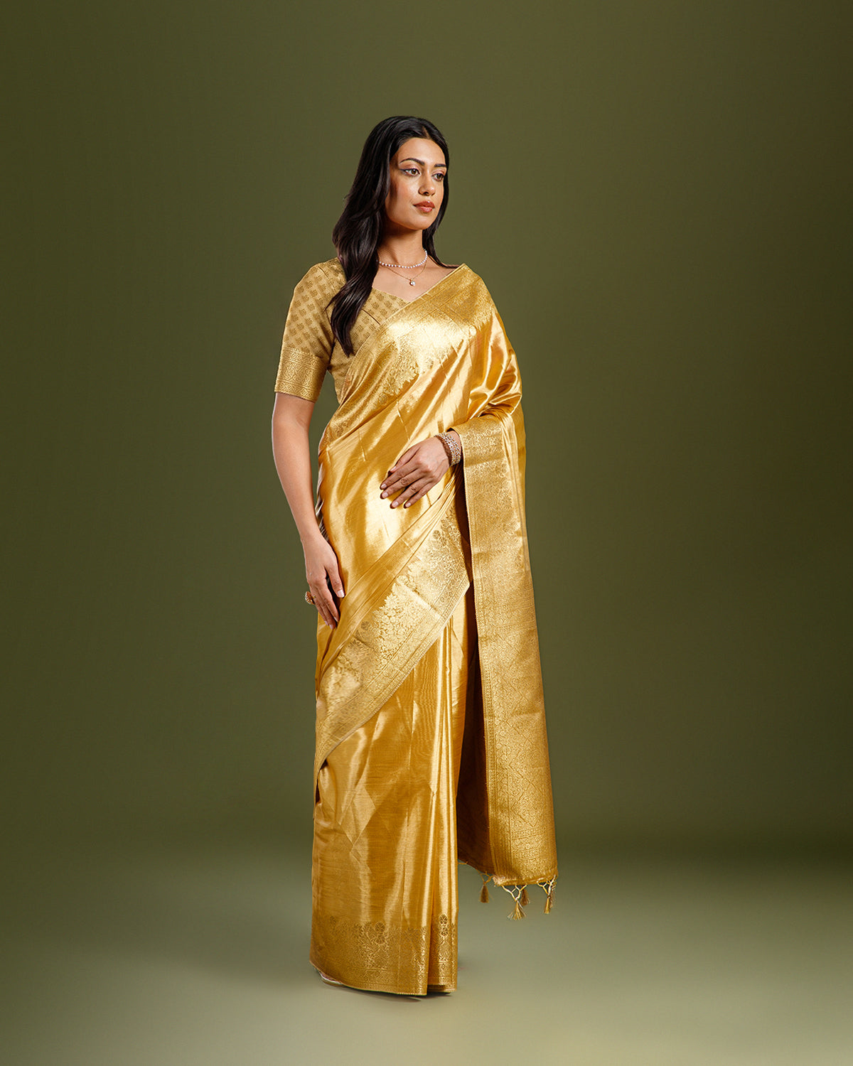 Yellow Tissue Kanjivaram Saree with Rich Zari Weave - House of Surya