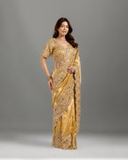 Golden Tissue Georgette Saree with Cutdana & Sequence Work - House of Surya